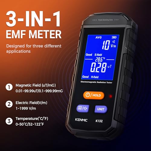 Image of EMF Meter - Rechargeable Handheld Electromagnetic Field Detector with Digital LCD - Ideal for Home, Office, Outdoors, and Ghost Hunting