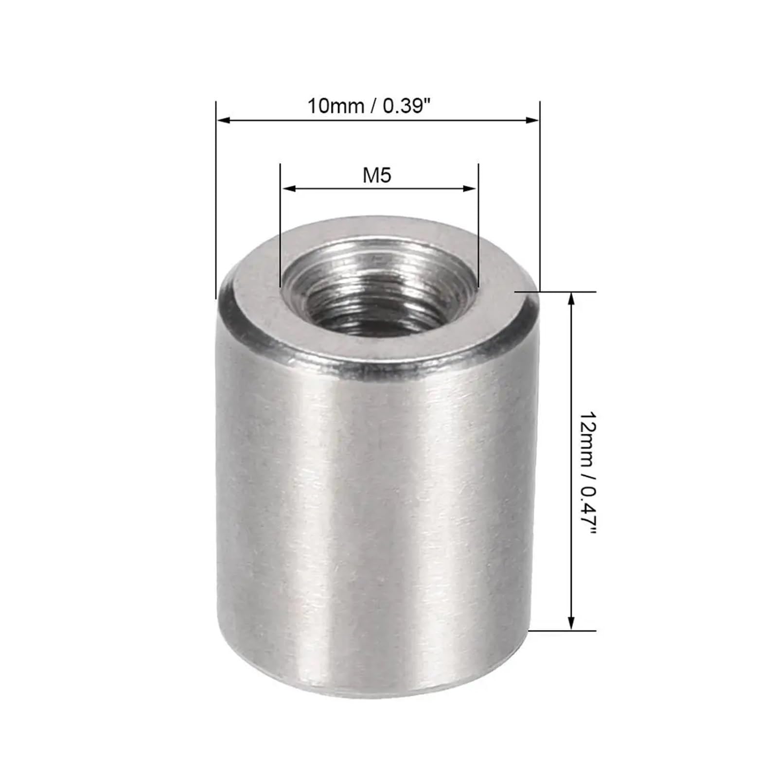 Tuercas de unión Redondas Tubo de espárrago de Manguito Redondo, Conector de unión, Manguito de Barra, Tuerca de espárrago(M12x20x20mm)
