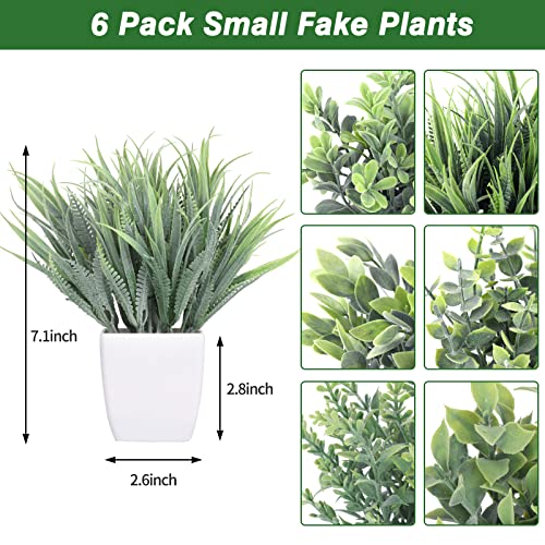 Cewor 6 Pack Small Fake Plants For Bedroom Aesthetic Mini Artificial Greenery Potted Plants Faux Eucalyptus Plant For Home Décor Indoor Bathroom Living Room Office Desk Decorations #TOP1