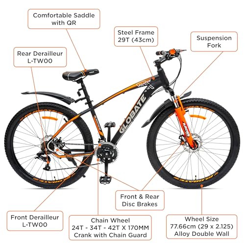 Image of KROSS Elute 27.5T Unisex Matt Black Multispeed MTB | Steel Frame with Dual Disc Brakes and Front Suspension Fork | Ideal for 15+ Years (21 Speed, Orange)