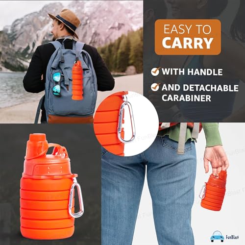 Image of FunBlast Silicone Sipper Bottle Bottle - 500 ML, Expandable Water Bottle for Home, Office, Gym, Trekking, BPA Free Food-Grade Collapsible Leak Proof Portable Travel Water Bottle (Orange)