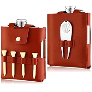 Remerry Golf Flask Gift Set 7 oz Stainless Steel Golf Flask with Leather Case Golf Accessories for Men and Women…