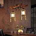 KJLARS Farmhouse Chandelier Rustic Pendant Lighting Industrial Wood Metal Vintage Ceiling Light Fixture E26 Bulb Lights for Dining Table Kitchen Island Bar Retro Hanging Lamp (2-Light)