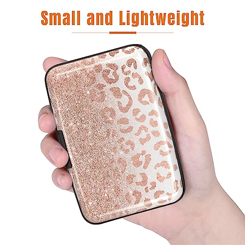 Image of Rimilak Aluminuml Credit Card Holder, Mini Credit Card Wallet RFID Blocking Slim Metal Hard Case for Women Men, Pink Leopard
