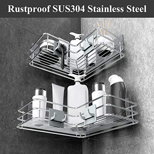 Nieifi Corner Shower Caddy Shelf Basket And Bar Soap Holder With 8 Hooks, Rustproof Sus304 Stainless Steel Soap Dish And Bathroom Shelf,No Drilling 3 Pack Silver #TOP3