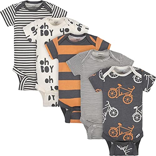 Image of Gerber baby-boys 5-pack Short Sleeve Variety Onesies Bodysuits (Grey/Ivory/Orange, 12 Months)