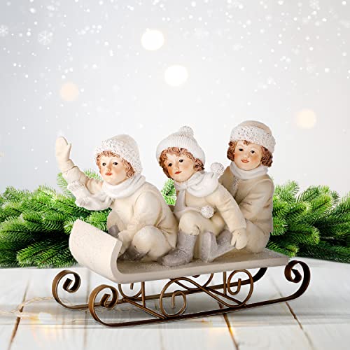 Regency-International-Winter-White-Kids-on-Sled-Figurine-8-Inch-Resin Regency International Winter White Kids on Sled Figurine 8 Inch Resin