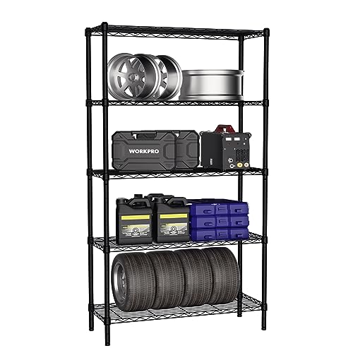 Image of WORKPRO 5-Tier Wire Shelving Unit, 36 inchW x 14 inchD x 72 inchH Metal Storage Shelves Rack, Heavy Duty Utility Shelving, 1750 LBS Load Capacity (Total), Kitchen, Living Room, Basement, Garage