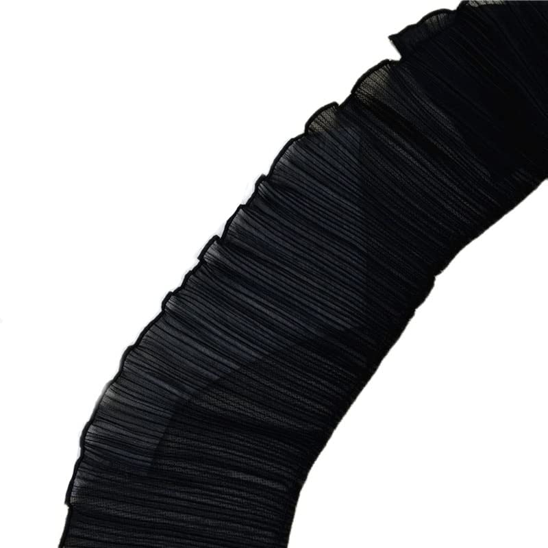 Finiture in pizzo, passamanerie for tende da 10 metri tessuto di pizzo elastico pieghettato 17 cm colletto in pizzo chiffon finiture in nastro abbigliamento fai da te abiti da sposa decor(Black)