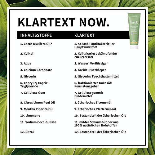 NIYOK Zahncreme Kokosöl + Pfefferminze & Zitrone (6x75ml), natürlichen Wirkstoffkombination aus Kokosöl und erfrischenden Extrakten, Bio Zahnpasta, Vegan, Fluoridfrei, Naturkosmetik – Bild 3