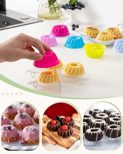Foto von Mlying Mini Gugelhupfform Silikon 24 Stück Gugelhupf Backform Wiederverwendbare Muffinförmchen Cupcake Klein Kuchenform Mini Gugelhupf Ø 6,5cm, Höhe 3,5 cm (8 Farben)