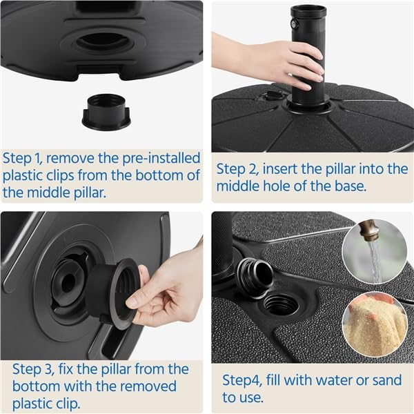 Yaheetech Sonnenschirmständer Schirmgewicht mit gemusterter Oberfläche Rund Schirmhalter mit Wasser/Sand Befüllbar für Schirmstöcke 38/48 mm, Schwarz