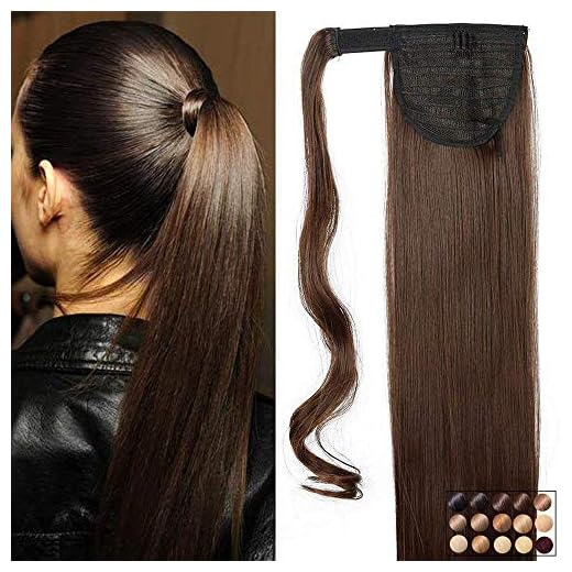 23" Queue de Cheval Postiche Extension de Cheveux Lisse - Extension Cheveux Synthetique à Clip- Marron (58cm-120g)