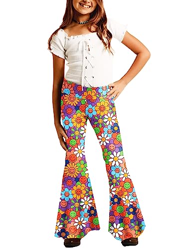 Image of Deerose Girls Halloween Hippie Bell Bottom Pants High Waist Flare Pants 5-14 Years