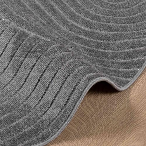 Tapis anthracite rond 200 cm PALMERAS en polyester doux style moderne