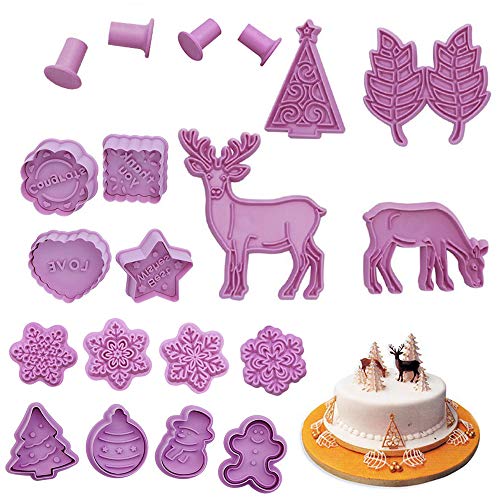Seully 16 pcs Moldes para Galletas de Navidad,Cortador de Moldes para Navidad,Muñeco de Nieve/árbol de Navidad/Hombre de Jengibre Herramienta de Decoración de Pasteles para Decoraciones para Tartas