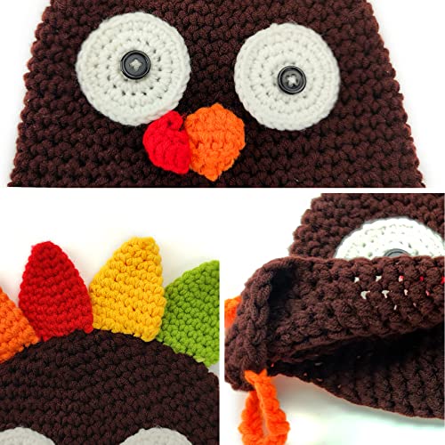 Baby Thanksgiving Christmas Beanie Turkey Hat and Stickers Brown Turkey Knitted Cap with Ear Flap Elk Hat Photo Prop4