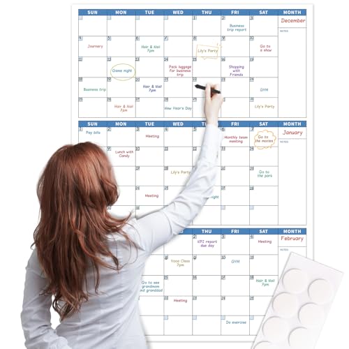 Dry Erase Calendar for Wall - Undated Wall Calendar 3-Month, 28