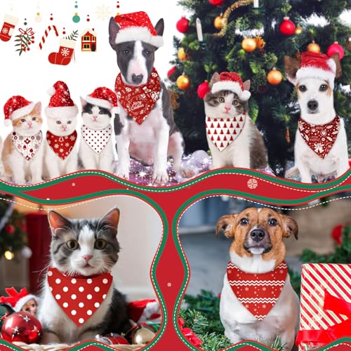 Image of Abbylike 50 Pcs White and Red Dog Bandanas Bulk Polka Dots Stripes Snowflake Bandanas for Dog Triangle Kerchief Bibs Scarf for Pet Party Costume Photo Props Accessories, 25 Styles (25.6 x 17.7 x 17.7)