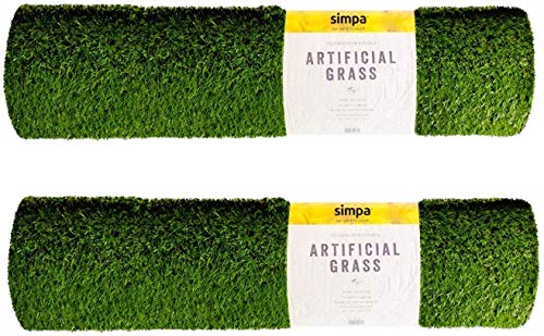 simpa Non Fade Artificial Grass Pile Roll - 4m x 1m / 13ft x 3.3ft - 15mm Pile Height - Set of 2...