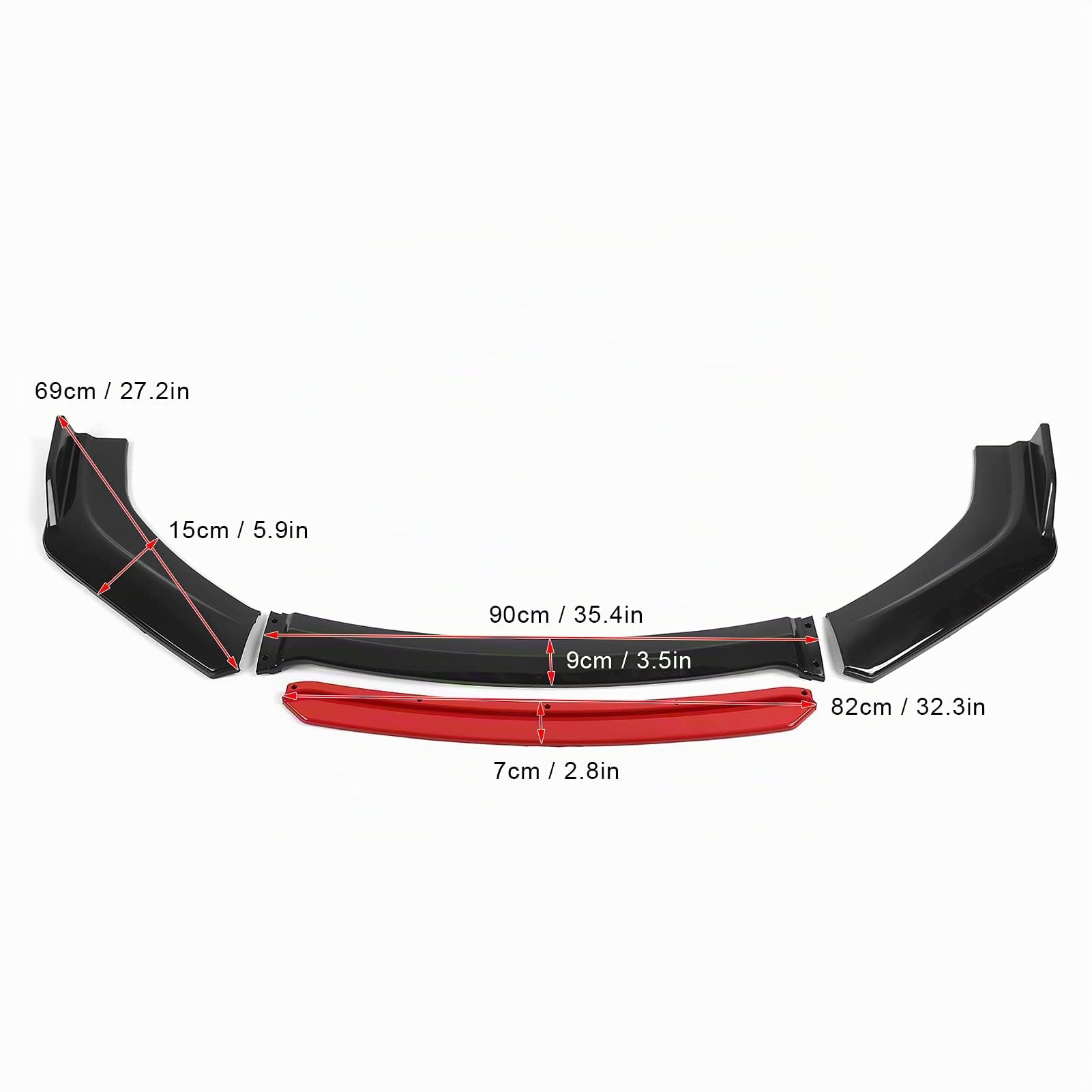 Labio del Parachoques Delantero Universal de Fauitay, Protección PP Negro + Rojo, Kit de Cuerpo de la Barbilla del Alerón del Labio del Parachoques Delantero