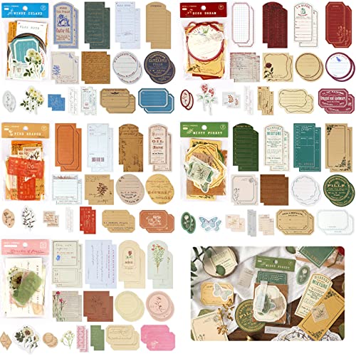 Tinyriz 150 PCS Scrapbook Stickers Vintage Washi Stickers Retro Scrapbooking Supplies 75 Patterns Vintage Ephemera Stickers for Scrapbook Journaling Album Notebook DIY Craft Decoration