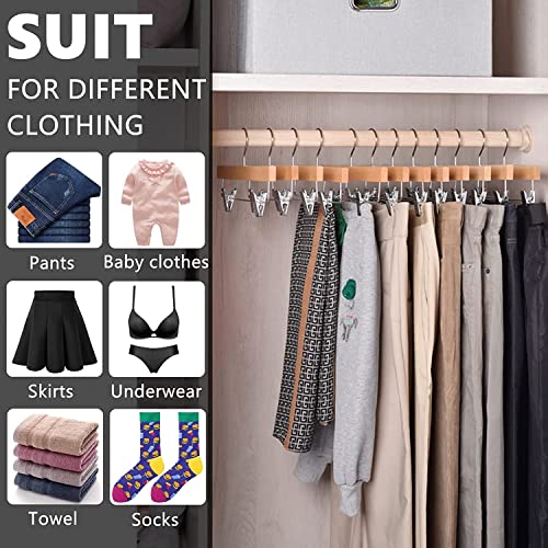 Perchas de madera para pantalones con clips ajustables, paquete de 20, organizador de ropa liso para jeans, pantalones de vestir, pantalones, diseño que ahorra espacio