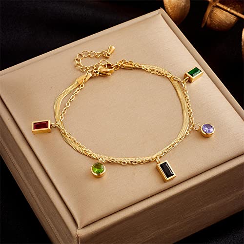 Bracelet femme multicouche anti-ternissement breloques zircon brillant