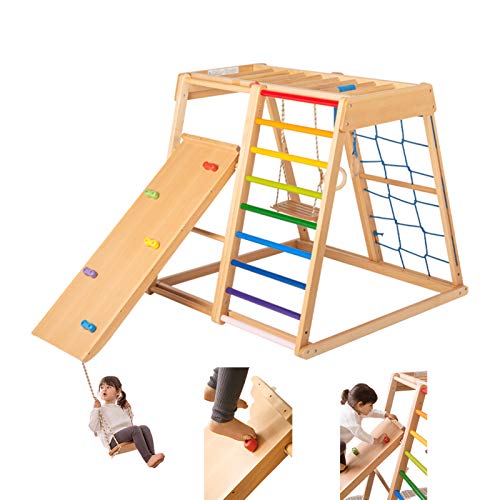 DUTUI Children's Climbing Frame Beech Wood Set, Indoor Wooden Swing with Slide and Rings, 1.5㎡ Family Playground, Soft and Willful Climbing Rope, 120X110x110cm