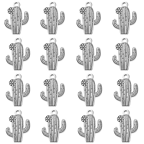 40Pcs Antique Silver Plated Desert Flower Cactus Charms Pendant Diy Bracelets Necklace Jewelry Making Craft Wholesale 20Mmx15Mm(A310) #TOP5