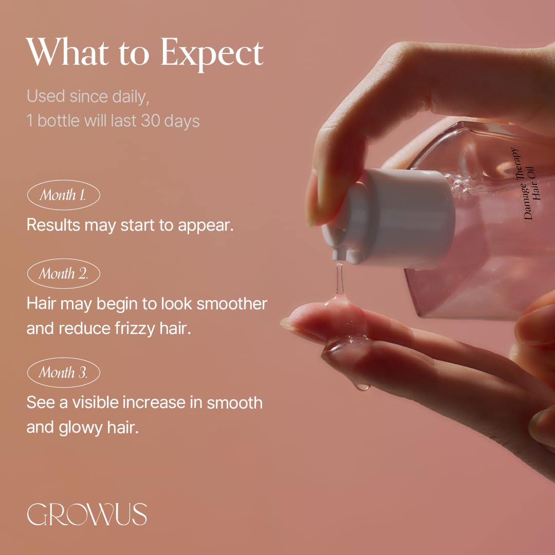 GROWUS Damage Therapy Hair Oil | Protein Botanical Oils Lightweight Non-Greasy | Adds Shine Heat UV Protection Frizz Control | K-Beauty Korean Hair Care (2.2 fl oz / 65ml)