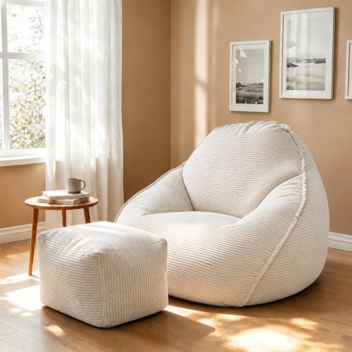 WHGBJA 4FT Bean Bag Chair for Adults/Teens/Kids with Ottoman (Beige) - image 1