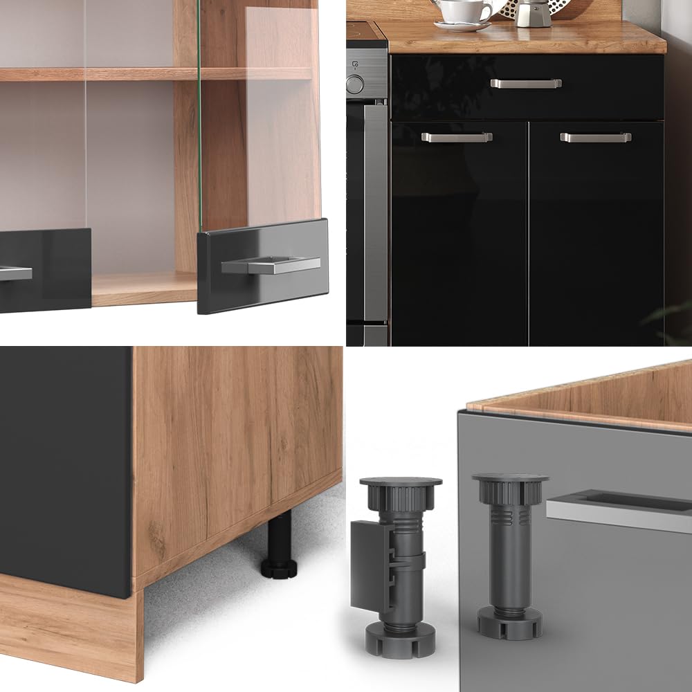 Vicco Cuisine R-Line, Noir Brillant/Chêne doré, 200cm