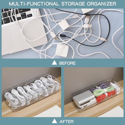 Yesesion Clear Plastic Cable Organizer Box with Adjustment Compartments, Desk Accessories Storage Case with 10 Wire Ties for Drawer, Office Supplies, Electronic Management, Battery and Charger by Yesesion - Image 4