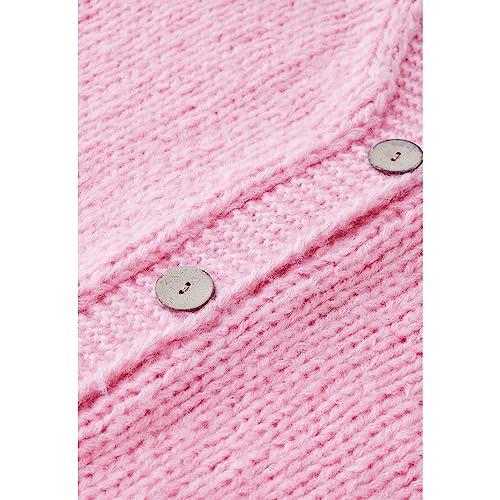Image of CHICWISH Women's Candy Pink /Cream Stitch Strawberry Button Up Hand Knit Cardigan