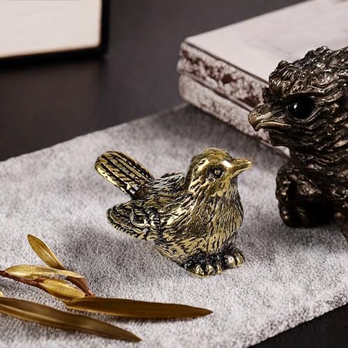 Estatua pequeña de pájaro de bronce dorado retro miniatura 2