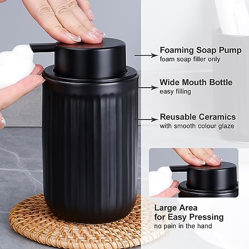Image of BosilunLife Foam Hand Soap Dispenser - Ceramic Black Foaming Soap Dispenser for Bathroom 12oz Refillable Liquid Lotion Soap Dispenser with Rust-Proof foaming Pump for Countertop