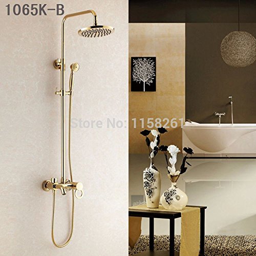 galvanoplástica Retro Grifo Envío Gratuito Großhandel y minorista Luxus Oro Latón ducha grifo Set Dual cerámica Asas Whirlpool Licuadora Alcachofa – Podómetro 1065 K de B, Dorado
