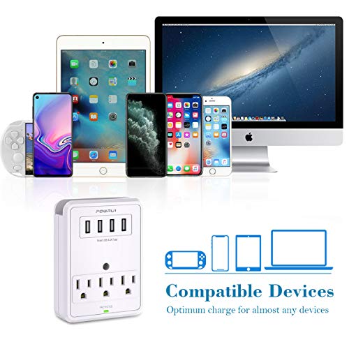 POWRUI Multi Wall Outlet Adapter Surge Protector 1680 Joules with 4-USB Ports Wall Charger, Wall Mount Charging Center 3 Outlet Wall Mount Adapter for Home, School, Office, ETL Certified - Thumbnail 6