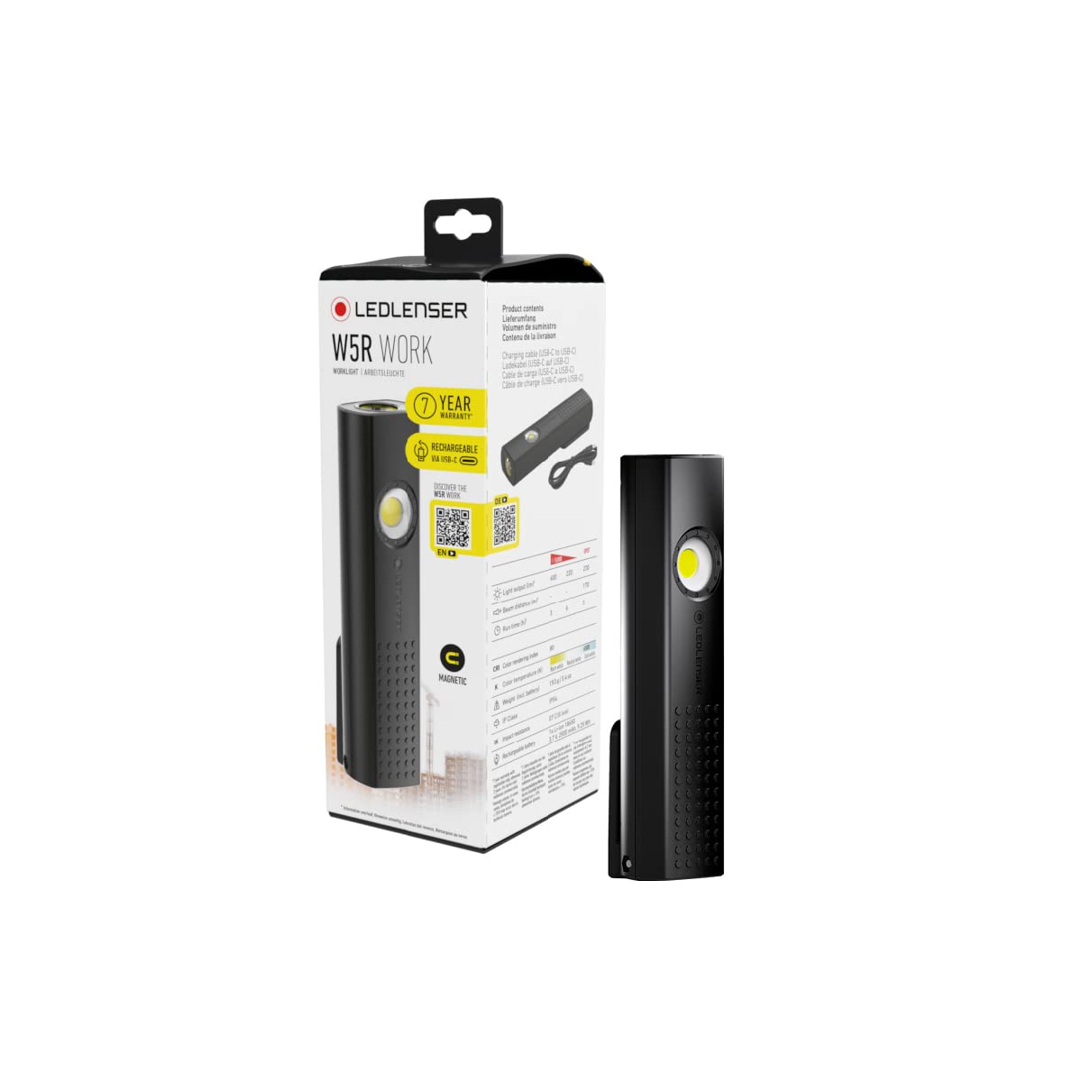 Ledlenser Black W5r Work, Portable Led Light, Magnetic Hook, Bright Torch 600 Lumens, Workshop Tools, Work Torch, Inspection Hand Tools, Cordless Lamp Led Light,