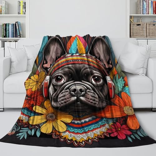 Couverture bouledogue français 150x200 cm plaid lit et canapé