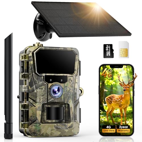 iZEEKER Solar Wildkamera mit Handyübertragung App, HD 48MP 4G LTE & Standard Wildkamera, Bewegungsmelder Nachtsicht, App-Steuerung Kein WLAN IP66 Wasserdicht mit SIM-Karte & 64 GB Micro-SD-Karte