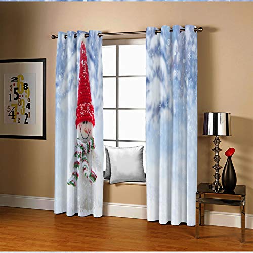 KnSam Cortinas de salón para niño, muñeco de nieve en nieve, con ojales, blanco, rojo, para salón, decoración de habitación de los niños, dormitorio, 214 x 244 cm (ancho x alto) Cover