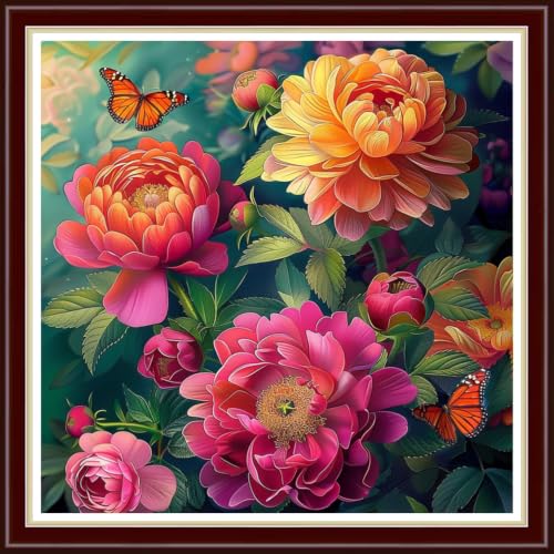 Image of Fanxvivy Stamped Cross Stitch Kits for Beginners Full Range of Cross Stitching Preprinted Embroidery Kits for Adults, 11CT Embroidery Pattern Needlepoint Kits-Colorful Flowers 18x18 inchs