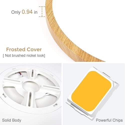 Miniatura 5 de Lámpara de techo LED de grano de madera amarilla de 12 pulgadas, montaje empotrado, alfombrilla de ABS, 6000 K blanco frío, 24 W, lámpara de techo