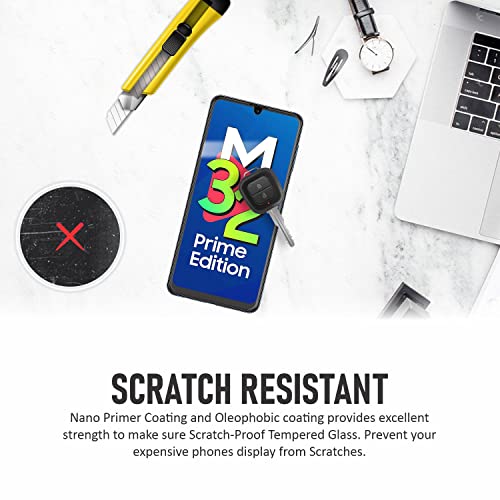 Image of SupCares Tempered Glass for Samsung Galaxy M32 Prime Edition, M32, A32, F22, and Galaxy A31 (6.4 Inch) With Installation Kit | Military-Grade Gorilla Screen Protector | Edge to Edge Coverage | Black