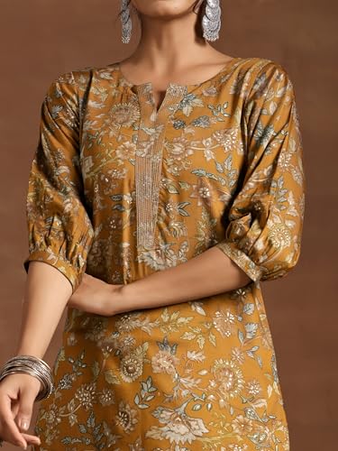 Image of Libas Womens Printed Silk Straight Kurta for Women Suit