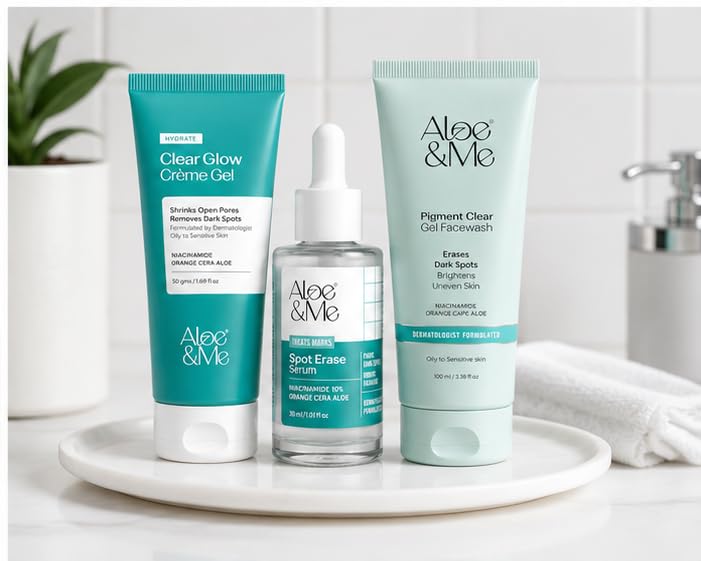 Image of Aloe&Me 3-Step Pigment Clear Kit, Dark Spot Treatment, Pore Shrinking Skincare Set