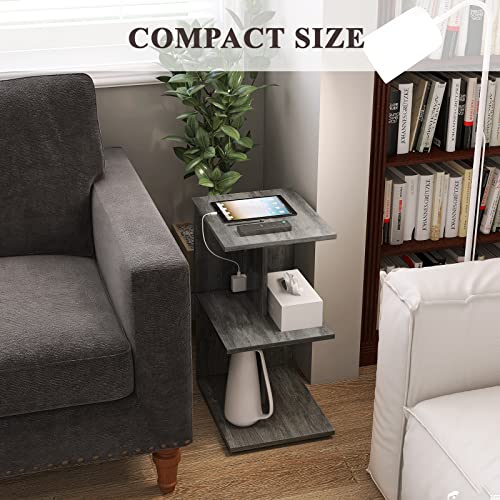 Zgren End Table With Charging Station, Narrow Side Tables For Small Spaces With Usb Ports And Outlets Rolling Bedside Nightstand Sofa Couch Side Slim Shelf Night Stand For Living Room, Bedroom, Grey #TOP4