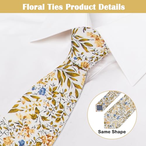 Image of Mantieqingway Men Skinny Tie Cotton Floral Necktie for Wedding Groomsmen Tie